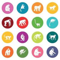 Monkey types icons many colors set vector