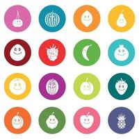 Smiling fruit icons many colors set vector