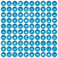 100 North America icons set blue vector