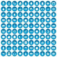 100 iconos de supermercado set azul vector