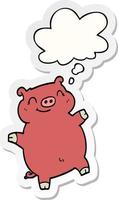 cartoon pig and thought bubble as a printed sticker vector