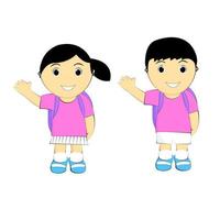 school boy character waving hand vector graphics on white background