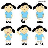 vector graphic illustration of school girl character with multiple poses and expressions suitable for children's content