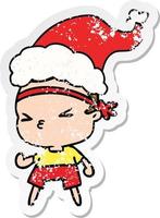 christmas distressed sticker cartoon of kawaii boy vector