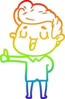 rainbow gradient line drawing happy cartoon man vector