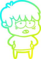 cold gradient line drawing cartoon exhausted boy vector