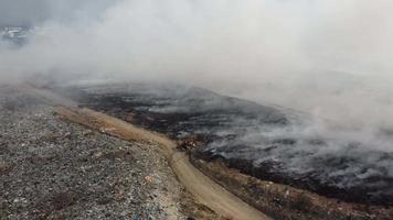 Aerial view excavator used to save the fire video