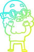 cold gradient line drawing cartoon curious man with beard and sunglasses vector
