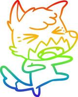 rainbow gradient line drawing angry cartoon fox attacking vector