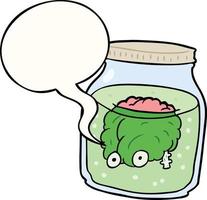 cartoon spooky brain floating in jar and speech bubble vector