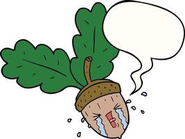 cartoon crying acorn and speech bubble vector