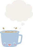 cartoon cup of coffee and thought bubble in retro style vector