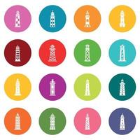 Lighthouse icons set colorful circles vector