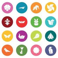 Origami icons set colorful circles vector