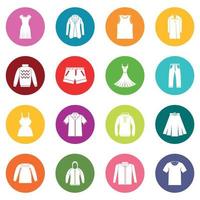 Different clothes icons many colors set vector
