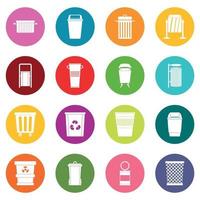 conjunto de iconos de contenedor de basura muchos colores vector