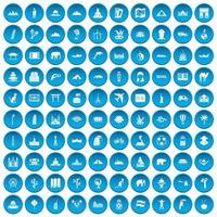 100 world tour icons set blue vector