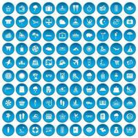100 iconos de balneario conjunto azul vector