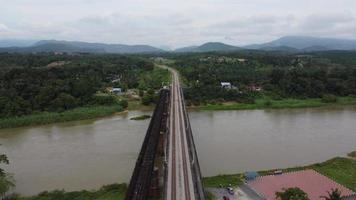 Aerial view old Victoria Bridge and new railway video