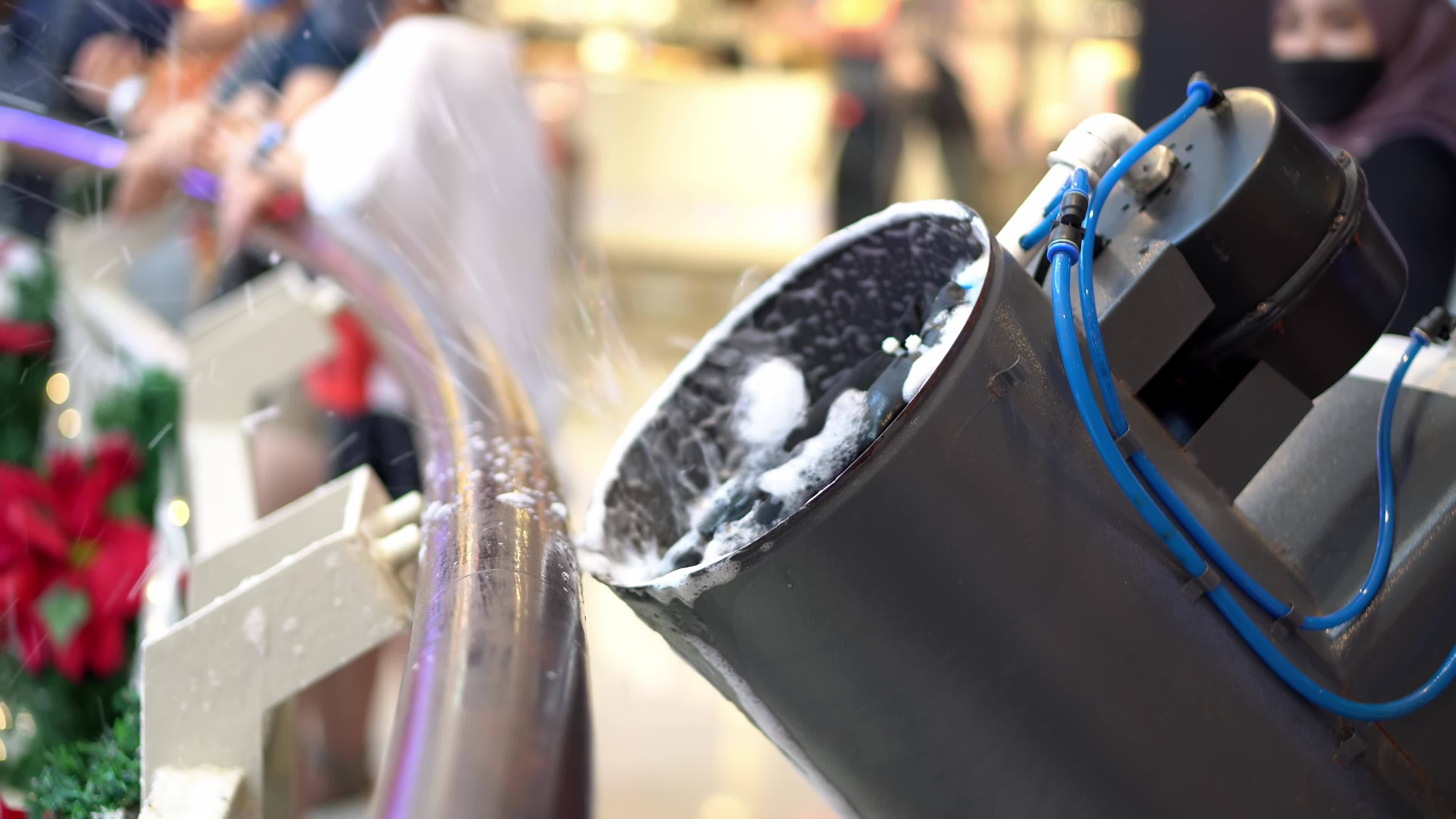 Artificial snow machines in production 8610964 Stock Video at Vecteezy