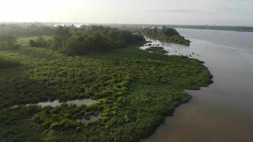 Aerial view silhouette Sungai Perak river bank