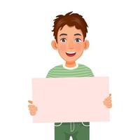 handsome young man holding blank billboard or empty banner for copyspace advertising and announcement messages vector