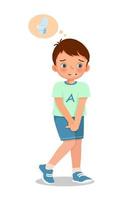 cute little boy need to pee holding urinary bladder want to go to toilet vector