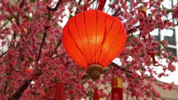 Panning red lantern in red bokeh video