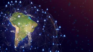 Connecting people network and global earth connection. Social media and Network community concept. Global business, internet technology, IoT. 3D Rendering.Elements of this image furnished by NASA. photo