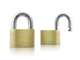 Locked and unlocked Padlock. isolated on white background photo