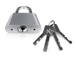 Metal padlock isolated on white background photo