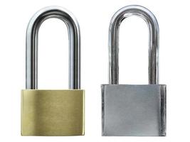 Metal padlock isolated on white background photo