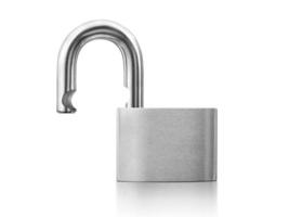 An unlocked lock on white background photo