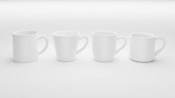 conjunto de tazas de café con leche realistas aisladas en fondo blanco. renderizado 3d foto