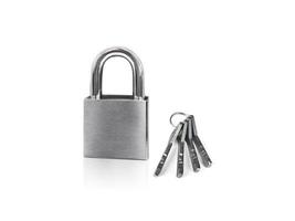 Metal padlock isolated on white background photo