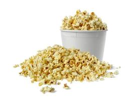 Popcorn in box isolated on white background photo