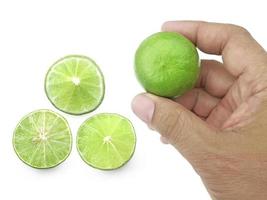 A man holding a lemon isolated on white background photo