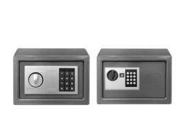 Steel bank safe on a white background photo