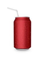 Aluminum can with the ring pull and straw. Isolated on a white photo