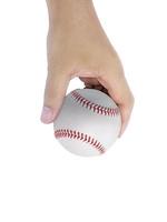 Baseball in hand on white background photo