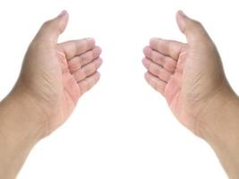 Two open empty hands with palms up, isolated on white background photo