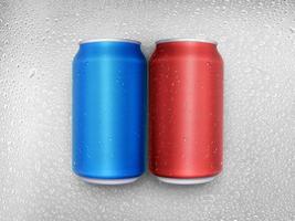 Aluminum cans on water droplets background photo