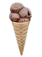 Chocolate Ice cream in the cone on white background photo