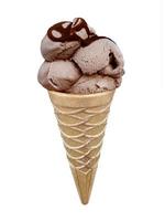 Chocolate Ice cream in the cone on white background photo