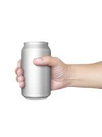 Cans aluminum of on hand isolated on a white background photo