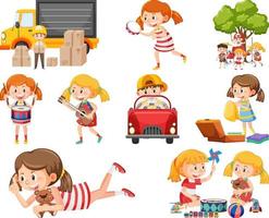 Set of different cute kids and objects vector