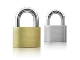 Metal padlock isolated on white background photo