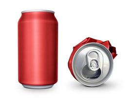 Crumpled empty blank soda and beer can garbage, Crushed junk can can recycle isolated on white background photo