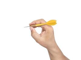 hand holding darts arrow isolated on white background. concept marketing target photo