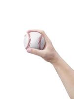 Baseball in hand on white background photo